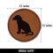 Dog Puppy Tongue Out Sitting Round Iron-On Engraved Faux Leather Patch Applique - 2.5"